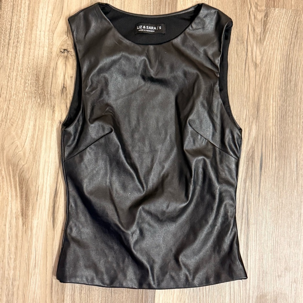 Y2K Coachella Festival Boho faux leather Black Tank Top SIZE S